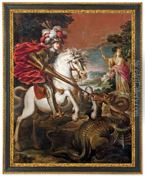 Saint George Defeats The Dragon Oil Painting - Francisco Fernandez