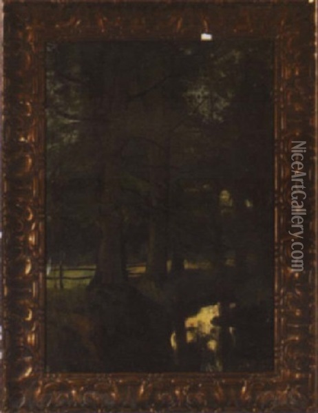 Forest Scene With Fence And Stream Oil Painting - Arnold Marc Gorter