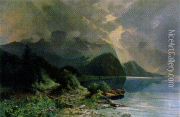Fjordlandschaft Oil Painting - August Geiger-Thuring