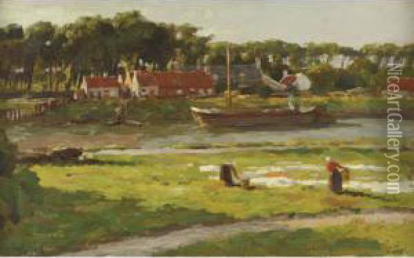 Washerwomen By A Stream Oil Painting - Victor Gilsoul