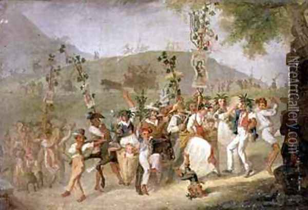 Neapolitan Peasants celebrating a Saints Feast Day Oil Painting - Pieter van Hanselaere