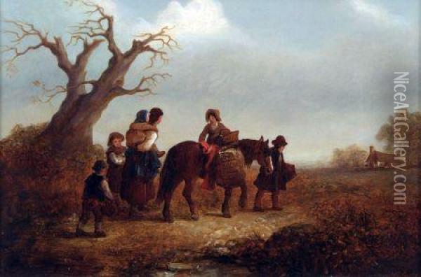 Travellers And Horse In Country Oil Painting - Edward Robert Smythe
