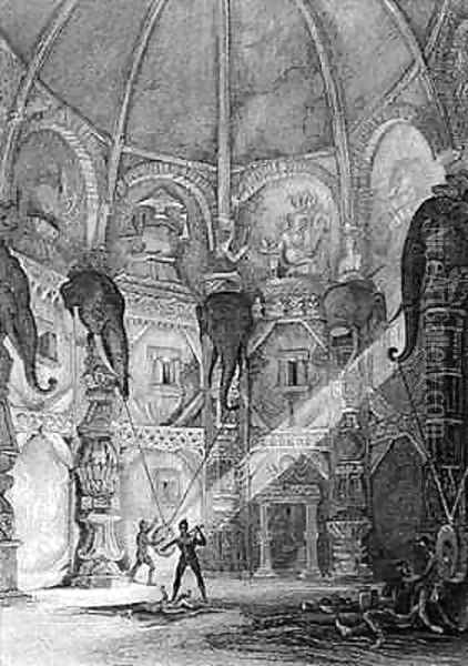 Infanticide in the Temple of Ganesa Benares India Oil Painting - Thomas Colman Dibdin