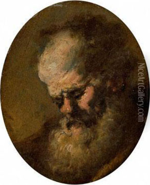 Kleines Ovalbildnis Eines Bartigen Mannes Oil Painting - Rembrandt Van Rijn