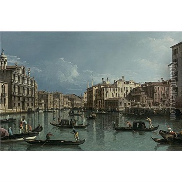 The Grand Canal, Looking North From The Palazzo Contarini Dagli Scrigni To The Palazzo Rezzonico Oil Painting - Bernardo Bellotto