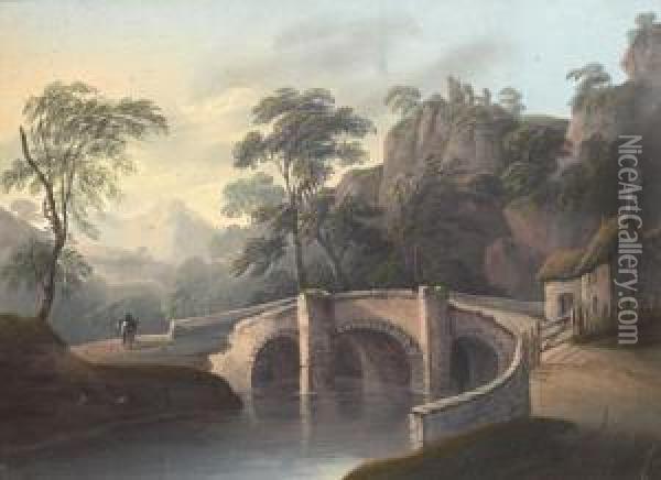 An Old Bridge With Rider Oil Painting - Thomas Walmsley