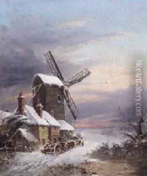 A windmill in winter, 1876 Oil Painting - Henry Maurice Page