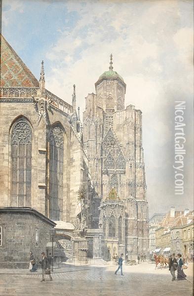 A Cathedral Square Oil Painting - Franz Kopallik