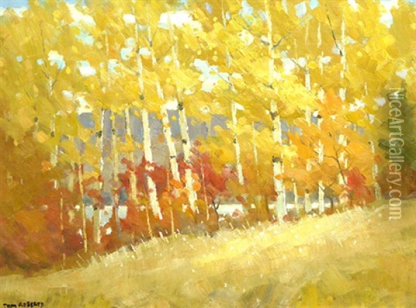 October Poplars Lake Kaminiskeg Oil Painting - Tom Roberts