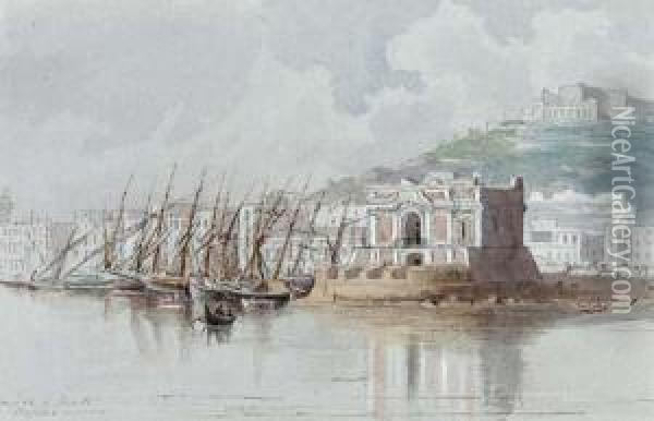 Villa Poldi, Lake Como; View Of Naples; And View Of Genoa Oil Painting - John James Steuart