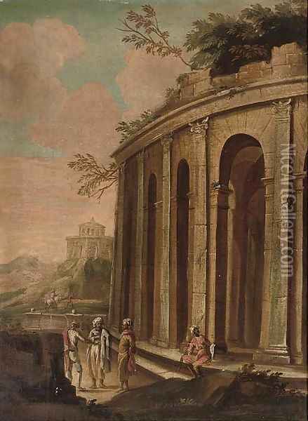 A landscape with Orientals by a classical ruin, travellers beyond Oil Painting - Giovanni De Momper