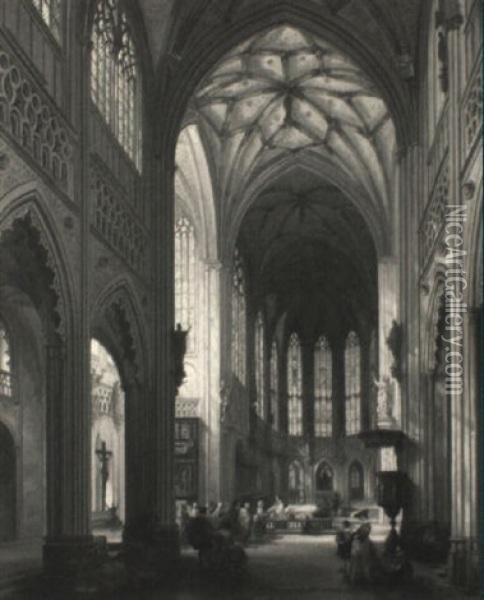 Blick In Die Kathedrale St. Jaques In L_ttich Oil Painting - Jules Victor Genisson
