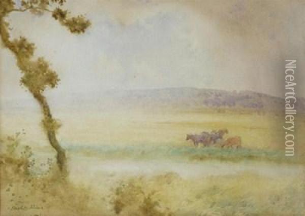 Wiltshire; A Summer Meadow Oil Painting - Hugh L. Norris