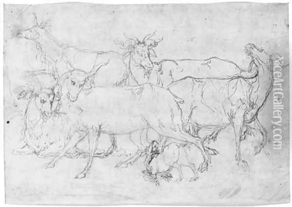 Five goats Oil Painting - Perino del Vaga (Pietro Bonaccors)