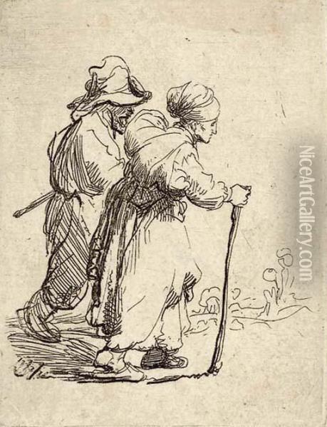 Two Tramps; A Man And A Woman Oil Painting - Rembrandt Van Rijn