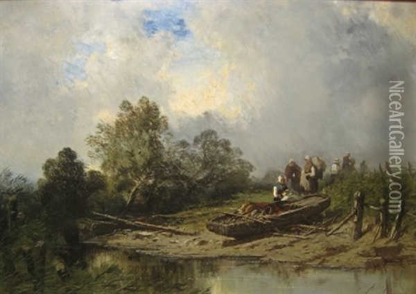 A River Scene Oil Painting - Ernest Ciceri