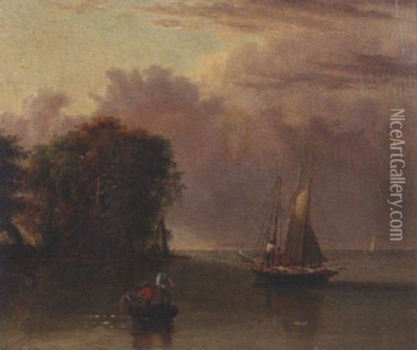Net Fishing Schooner Coming Into Port Oil Painting - Thomas Blackmore
