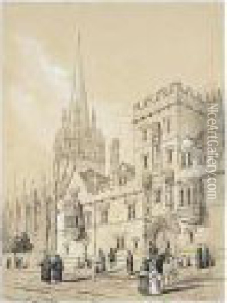 A Folio Of Oxford Colleges, Chapels And Gardens Oil Painting - William Alfred Delamotte