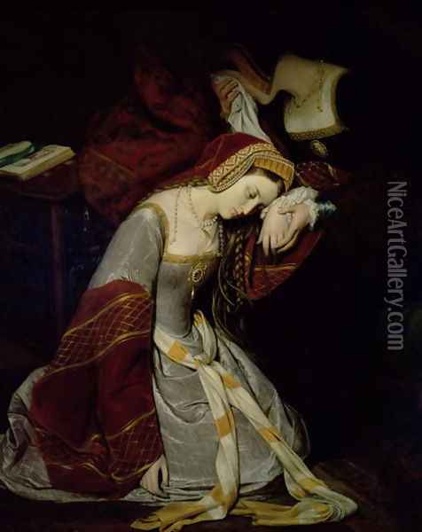 Anne Boleyn (1507-36) in the Tower (detail) 1835 Oil Painting - Edouard (Francois Berthelemy Michel) Cibot