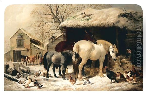 Winter Feed Oil Painting - Henry Woollett