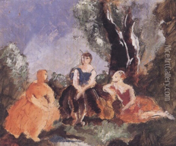 Trois Femmes Dans Un Jardin Oil Painting - Charles Dufresne