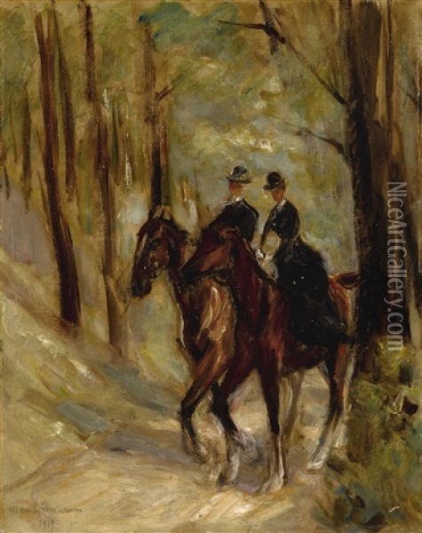 Zwei Reiter In Einer Allee (two Riders In An Alley) Oil Painting - Max Liebermann