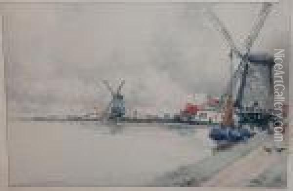 Dutch Windmills Oil Painting - Victor Noble Rainbird