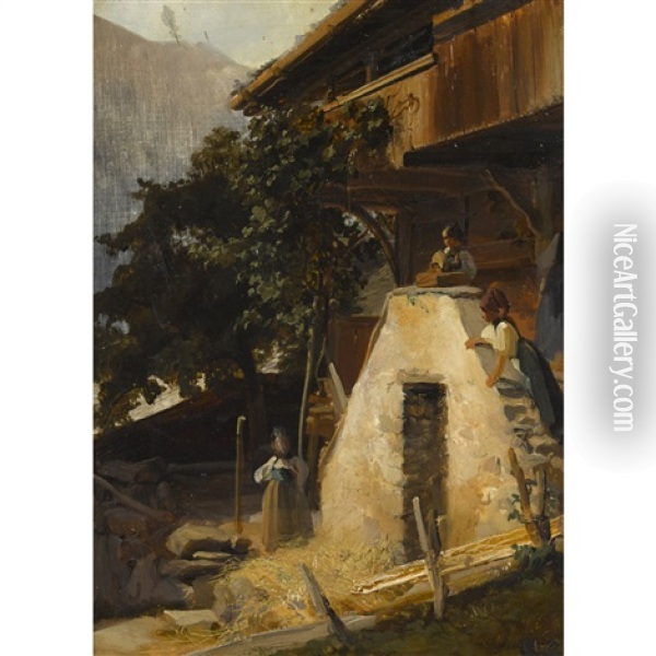 Maison De Paysans Au Steiner Oil Painting - Karl Girardet