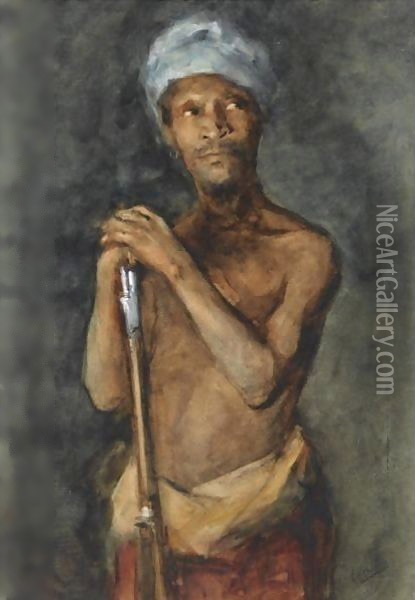 An Indonesian Soldier Oil Painting - George Hendrik Breitner