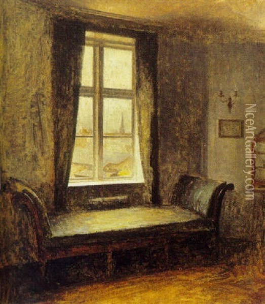 Interior Med Louis Xvi Baenk Foran Vindue Oil Painting - Peter Vilhelm Ilsted