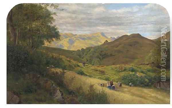 Haycutting, Capel Curig Oil Painting - Arthur James Lewis
