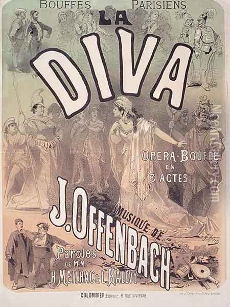 Poster advertising 'La Diva', opera bouffe with music Oil Painting - Jules Cheret