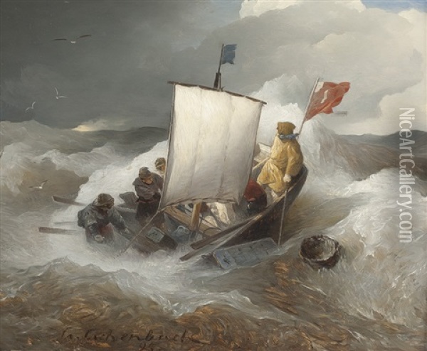 Seegelboot Auf Sturmischer See Oil Painting - Andreas Achenbach
