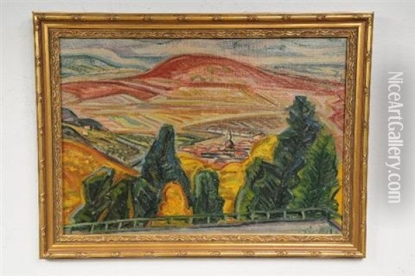 Landscape With Village Oil Painting - Istvan Desi Huber