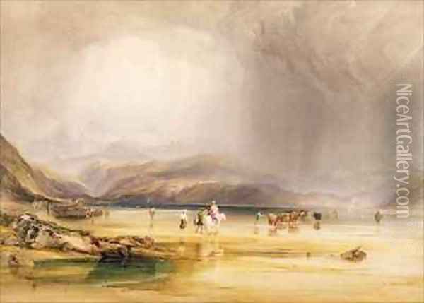View from Snowdon from Sands of Traeth Mawe taken at the Ford between Pont Aberglaslyn and Tremadoc Oil Painting - Anthony Vandyke Copley Fielding