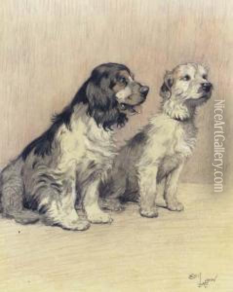 A Spaniel And A Terrier Oil Painting - Cecil Charles Aldin