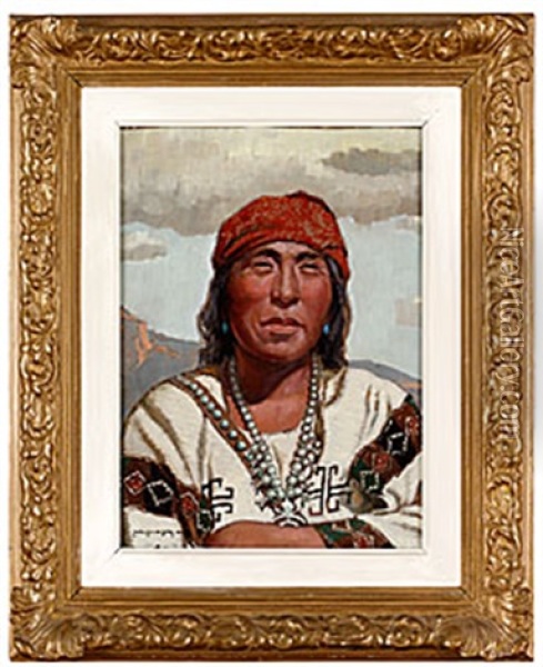 Pueblo Indian Fran Taos - New Mexico Oil Painting - Carl Oscar Borg