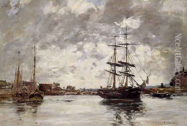 Bridge over the Touques Oil Painting - Eugene Boudin