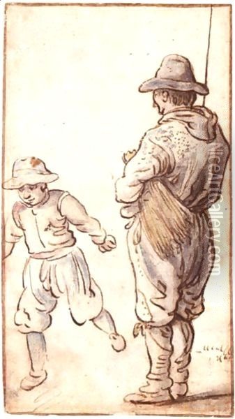 A Standing Man Watching A Skating Boy Oil Painting - Hendrick Avercamp