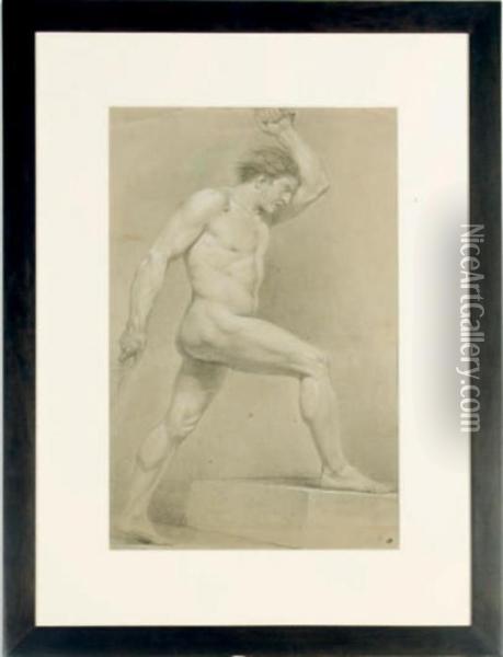 A Study Of A Male Nude Oil Painting - Francois Louis Joseph Watteau