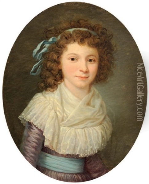 Portrait De Jeune Fille En Corsage De Linon Oil Painting - Marie-Victoire Lemoine