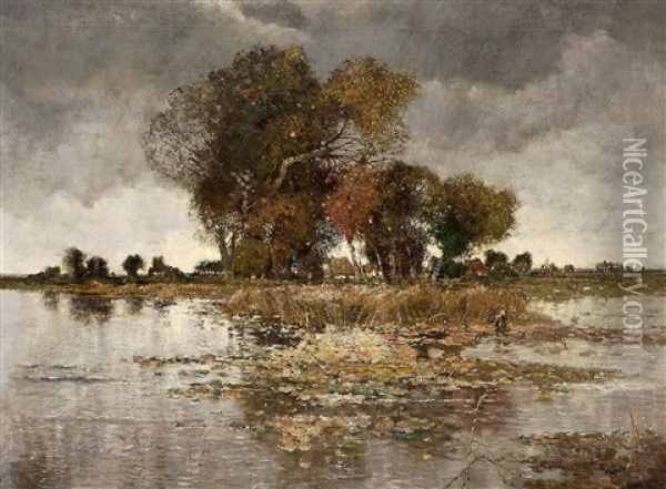 Baumgruppe Am Flussufer Oil Painting - Karl Heffner