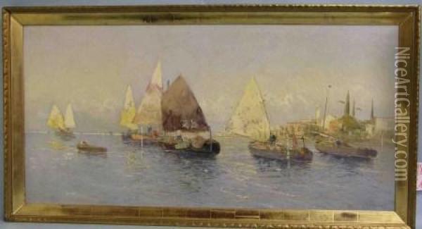 Venedig Lagune Mit Segelschiffen Oil Painting - C. Bellini