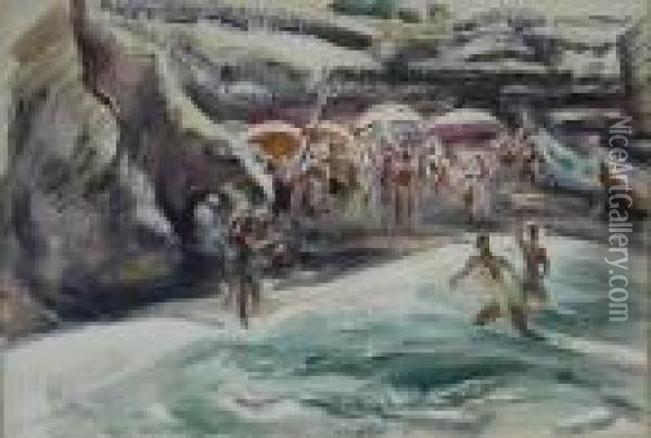 Beachscape Oil Painting - Henry George Keller