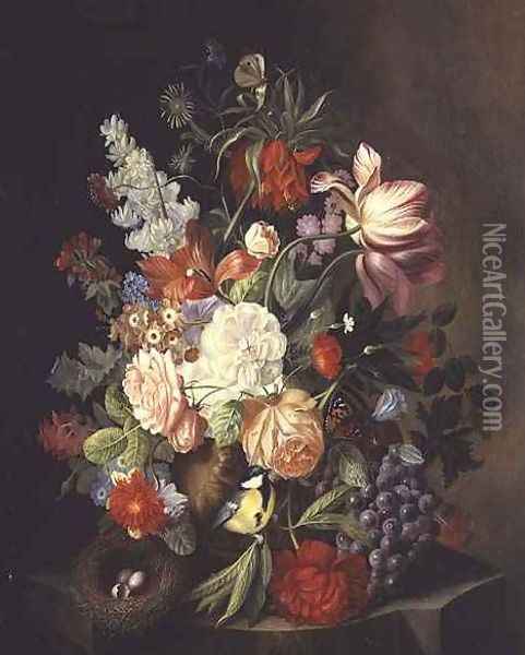 A Still life of Mixed Summer Flowers in an Urn Oil Painting - Josef Holstayn