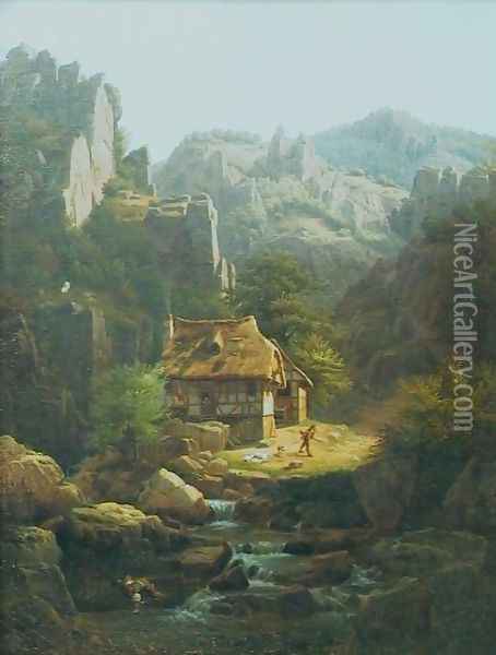 Mountain landscape Oil Painting - Christian Breslauer