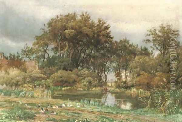 The pond in autumn Oil Painting - Julius Jacobus Van De Sande Bakhuyzen