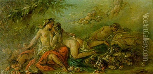 Bacchus, Nymphs And Cupids Oil Painting - Jean Baptiste Henri Deshays