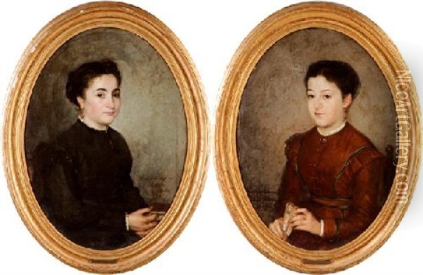 Retratos De La Prima (+ La Hermana Del Pintor; Pair) Oil Painting - Ricardo de Villodas de la Torre