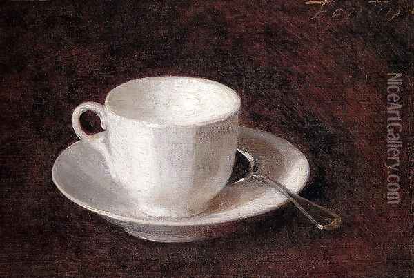 White Cup And Saucer Oil Painting - Ignace Henri Jean Fantin-Latour